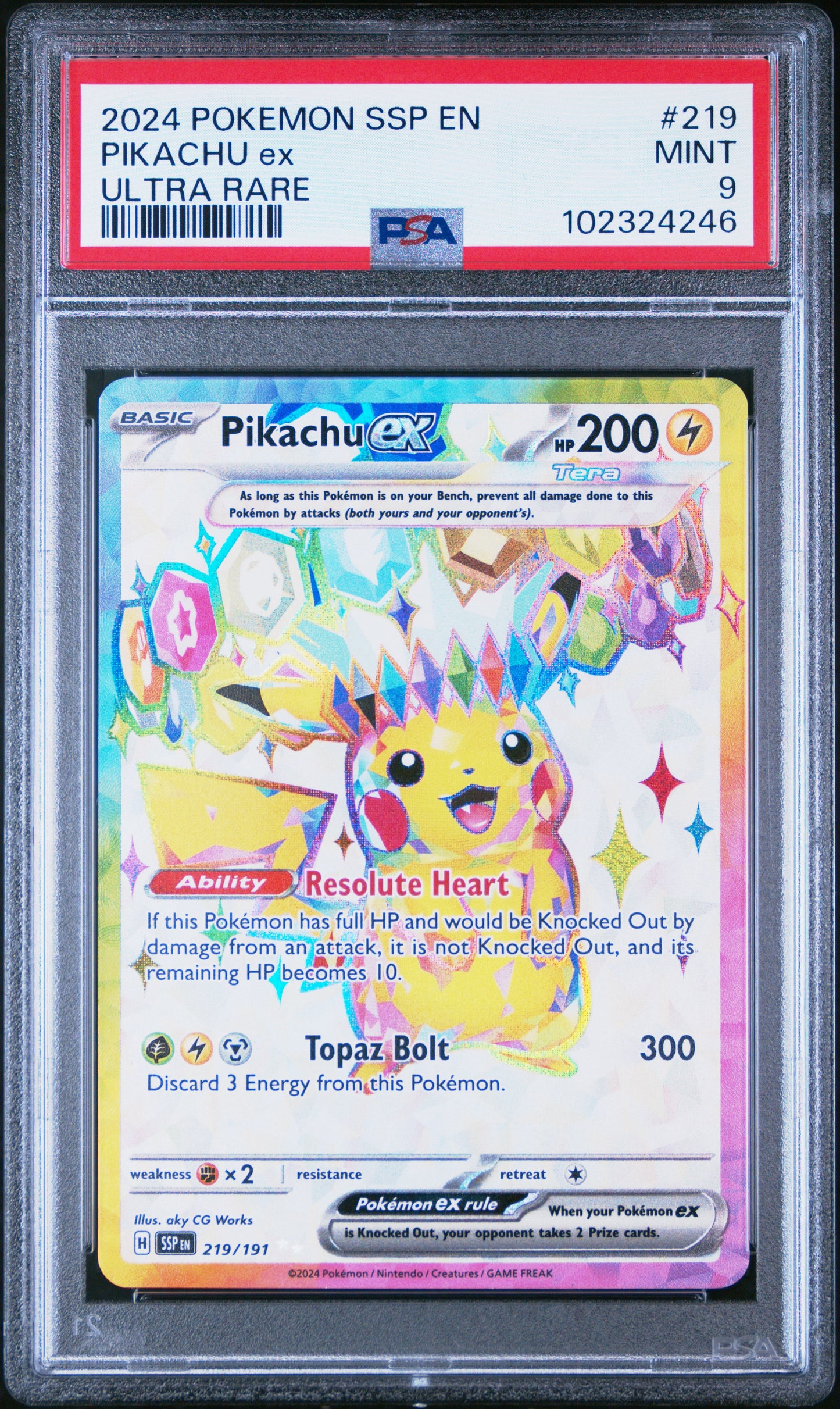 Pikachu Ex - Pokemon TCG Surging Sparks English - 219/191 - Ultra Rare - PSA 9