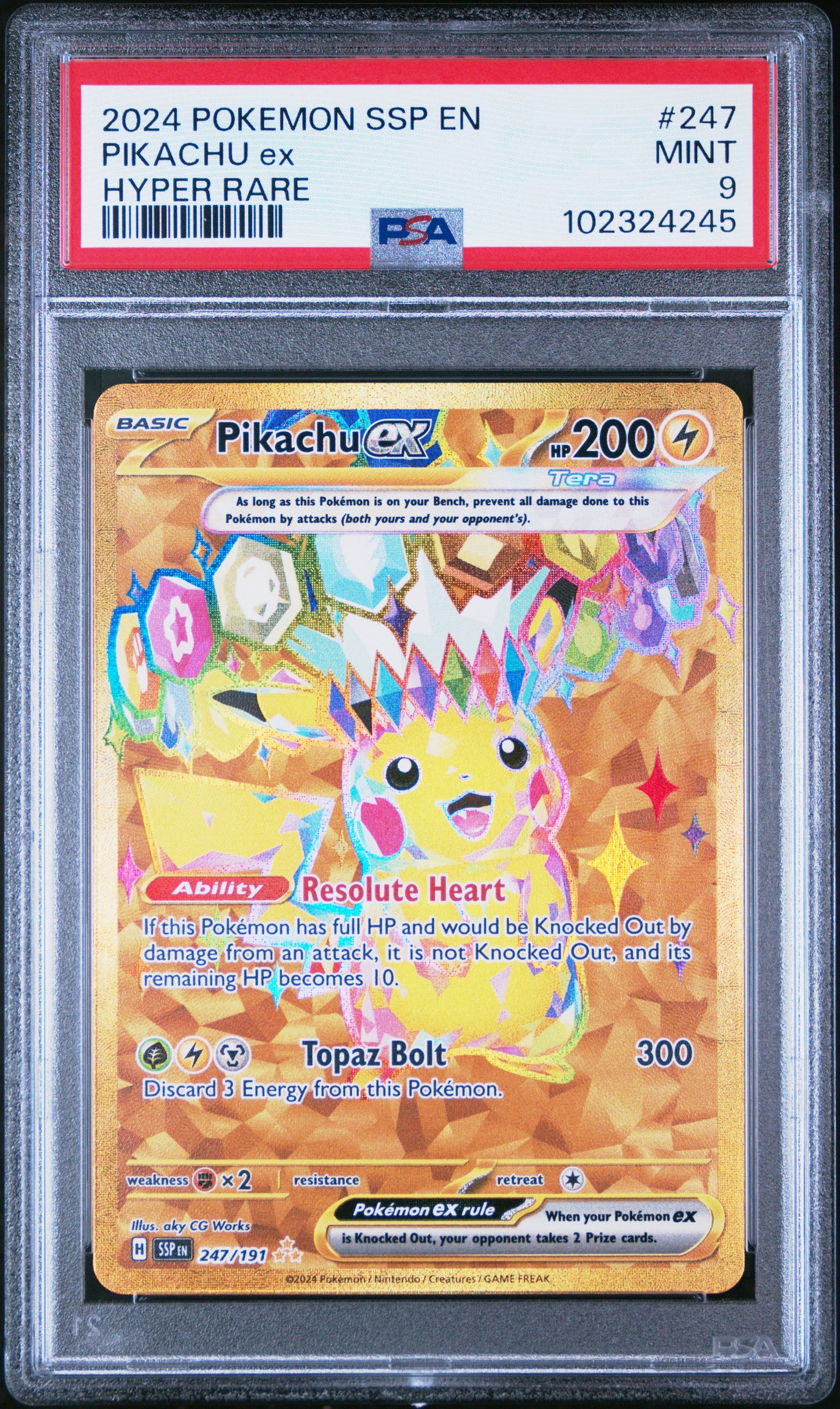 Pikachu Ex - Pokemon TCG Surging Sparks English - 247/191 - Gold - PSA 9